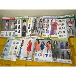 Lot Of 9 Simplicity patterns, Dresses, Skirts and tops.